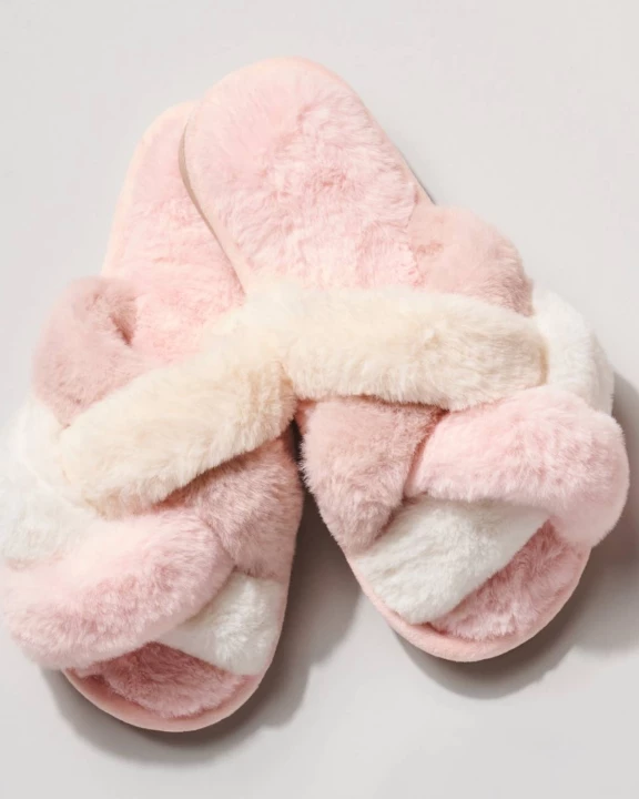 Criss Cross Knot Faux Fur Slippers