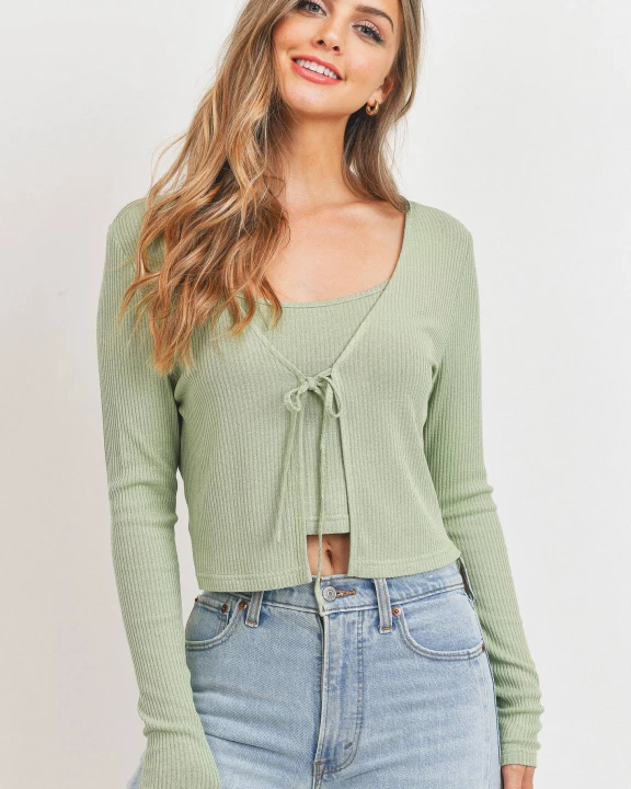 Rib Tank With Cardigan Self Front Tie Set
