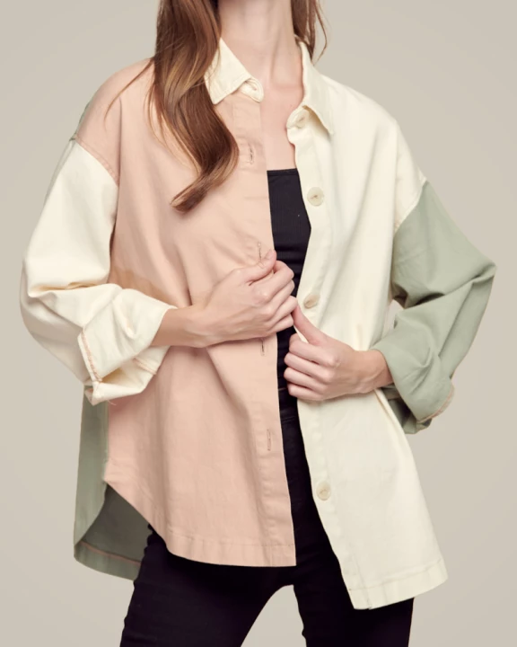 Color Block Dropped Shoulder Relaxed Fit Shirt
