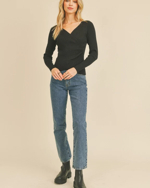 Rib Surplice Long Sleeve Sweater