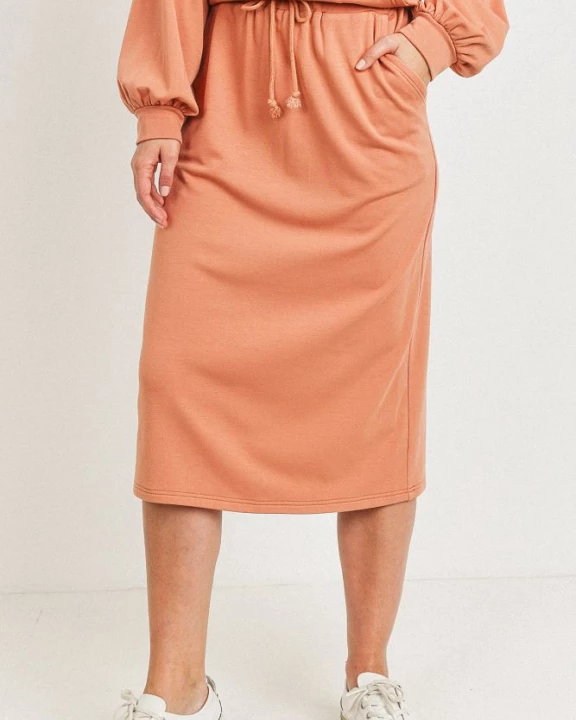 Soft Brushed Fabric Side Pockets With String Waist Midi Skirt