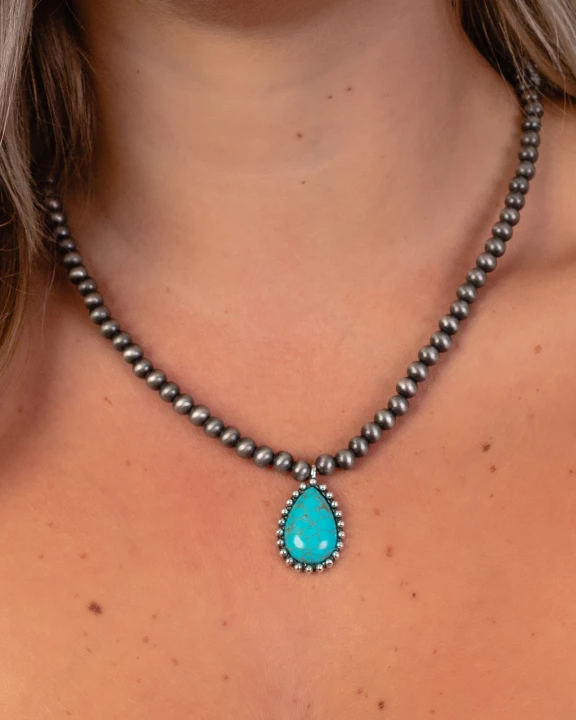 72674 - Beaded Turquoise Stone Necklace - Fashion Jewelry Wholesale