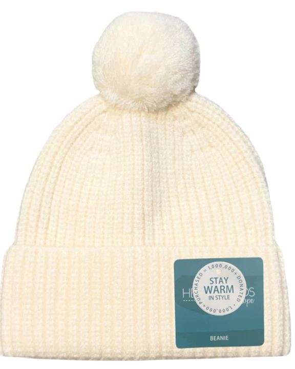 Kid's Removable Pom Pom Beanie - Cream