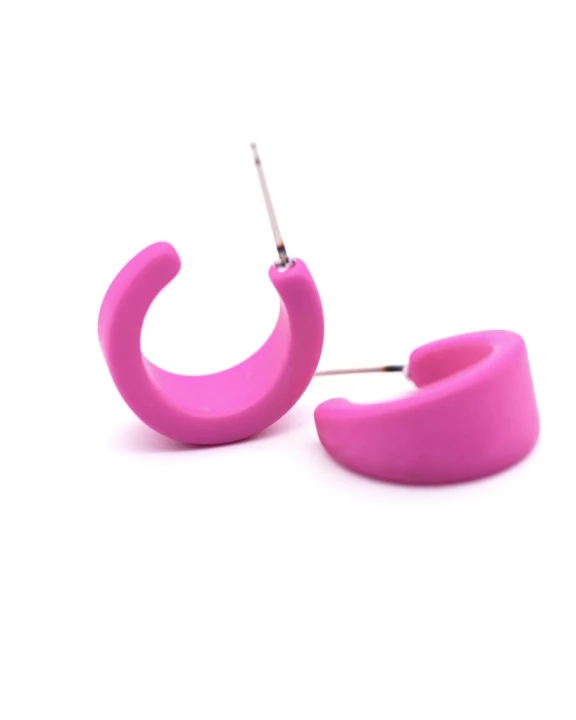 Hot Pink Velvet Matte Mini Boom Hoop Earrings