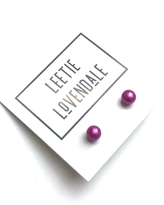 Hot Pink Pitted Lucite Tiny Ball Stud Earrings