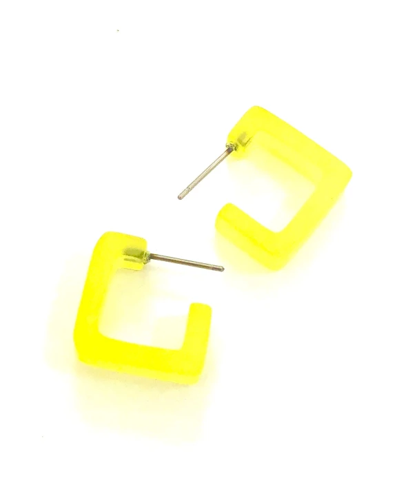 Lemon Yellow Frosted Small Square Hoop Earrings