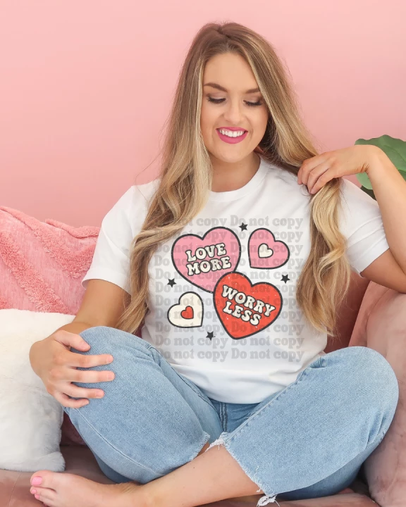love more worry less hearts distressed - SSW-TEE-00161