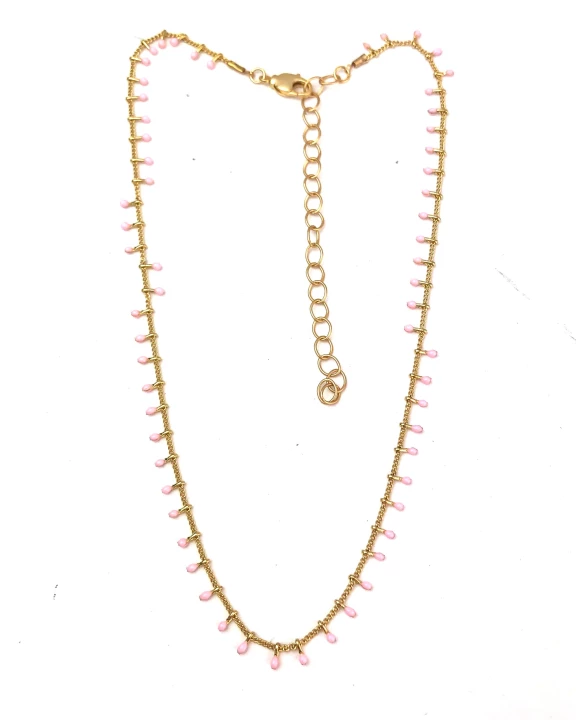 Pink Swiss Dot Gold Necklace