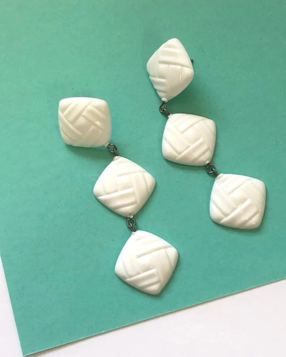 White Picnic Basket Statement Earrings