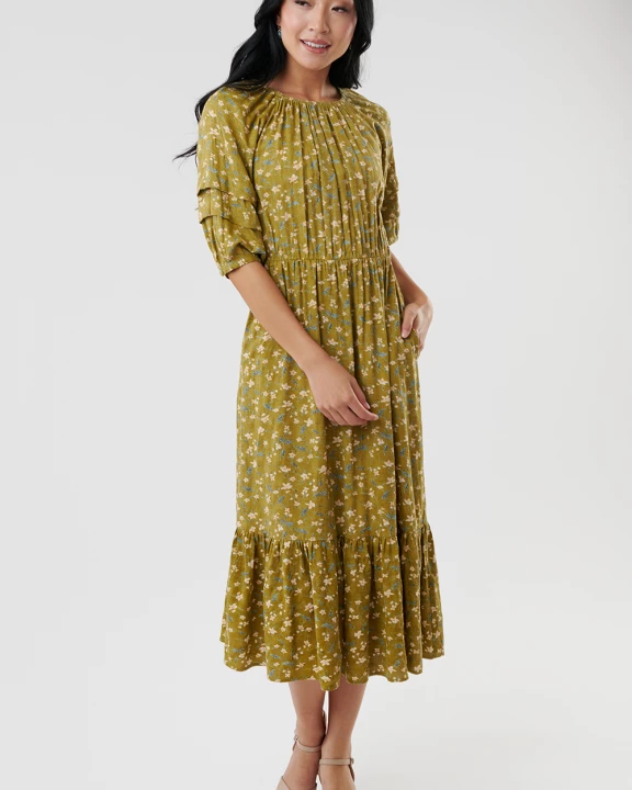 Raglan Pin Tuck Sleeve Dress