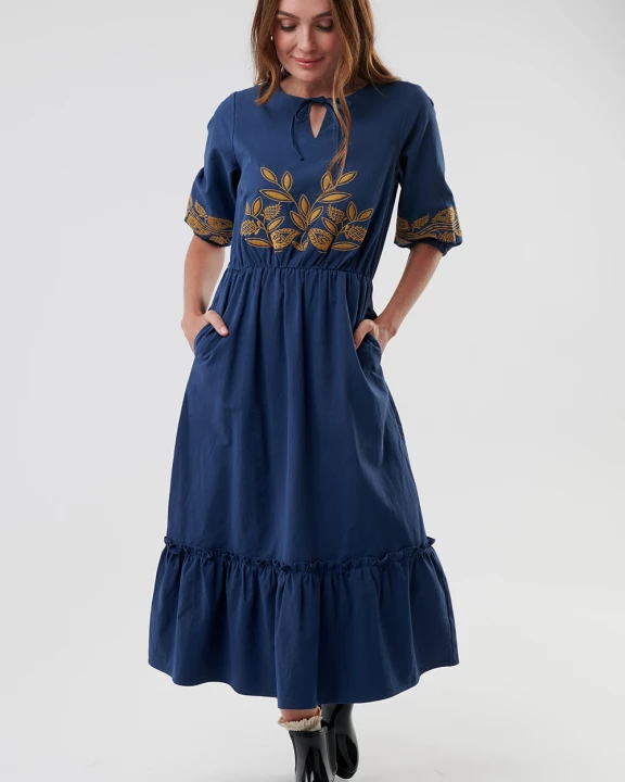 Tie Neck Embroidery Dress