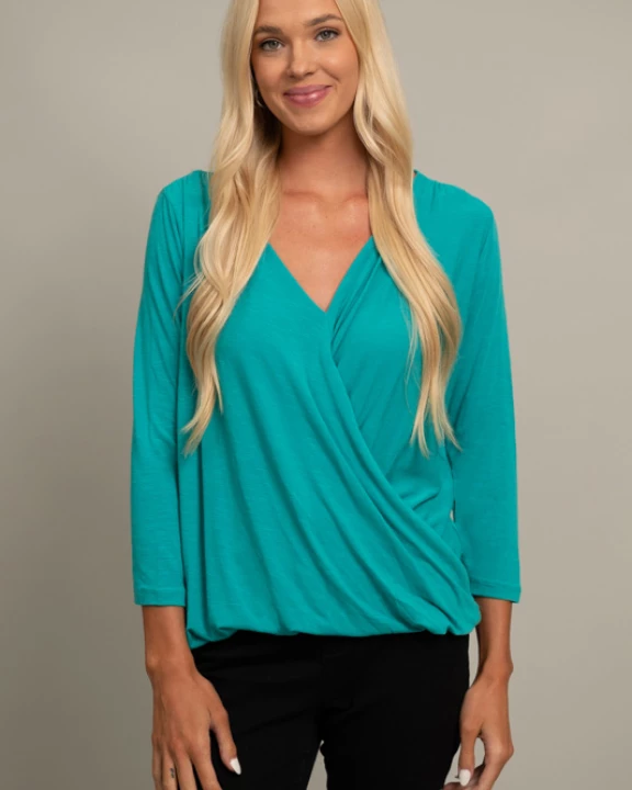 3/4 Sleeve Slub Wrap Top