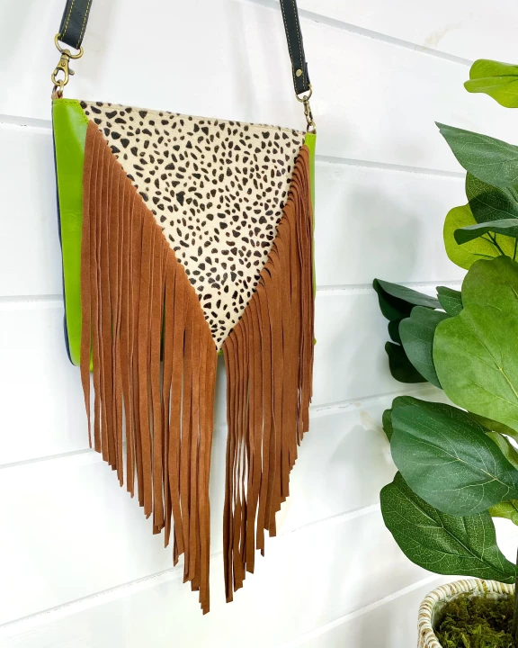 Sesily Fringe Leather and Hair on Hide Crossbody Purse