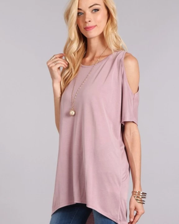 Solid Open Shoulder Tunic Top
