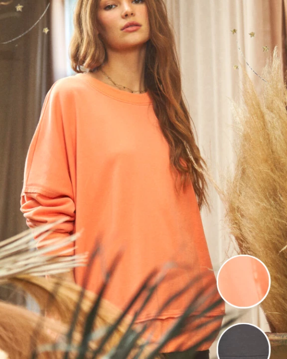 Solid side slit oversized sweatshirt JBJ1020