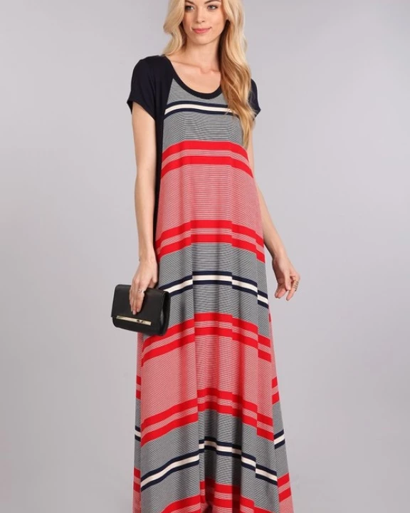 Short Sleeve Striped Maxi Dress