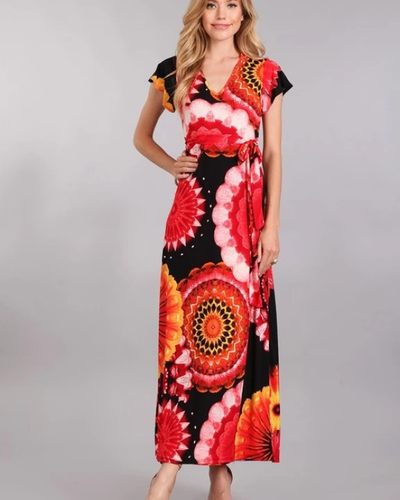 V Neck Printed Maxi Dress
