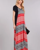 Short Sleeve Striped Maxi Dress