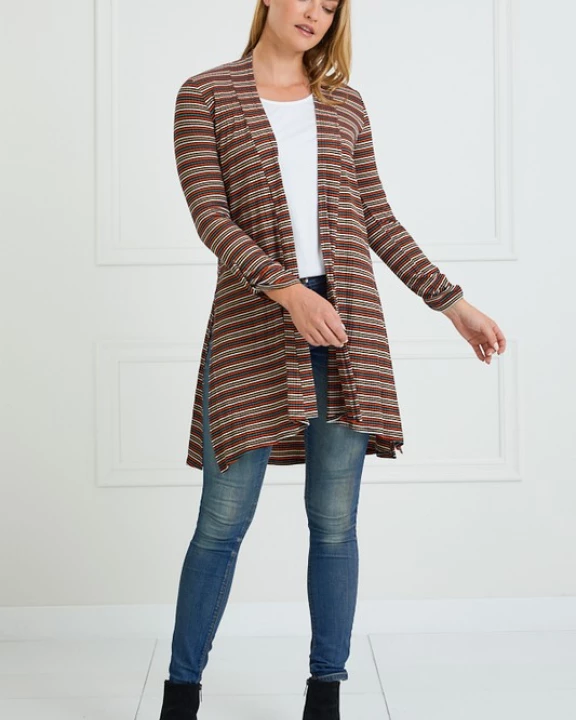 Rib Stripe Roll Sleeve Cardigan