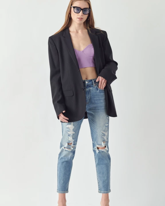 High Rise Stretch Distressed Mom Jeans