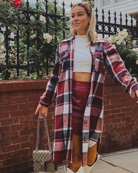 Red and Navy Long Plaid Wholesale Shacket