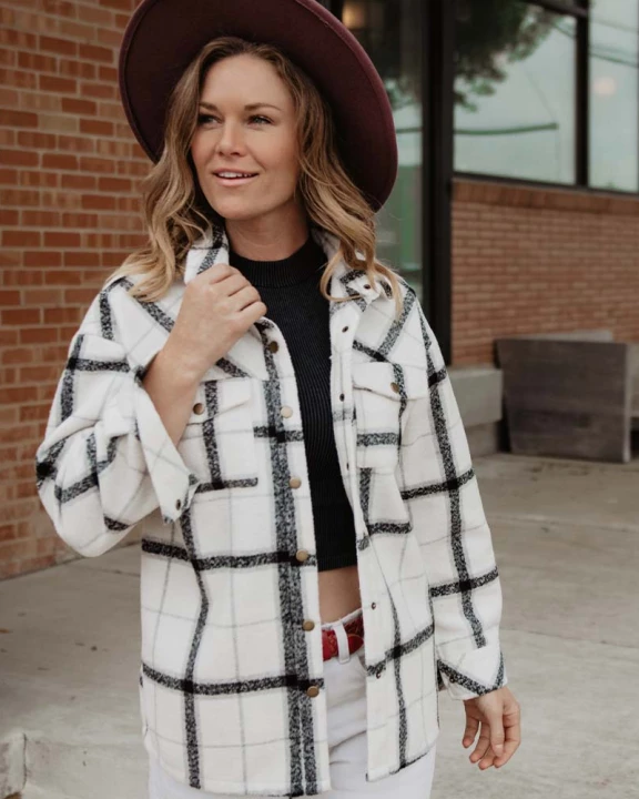 White and Black Wholesale Plaid Shacket for Women