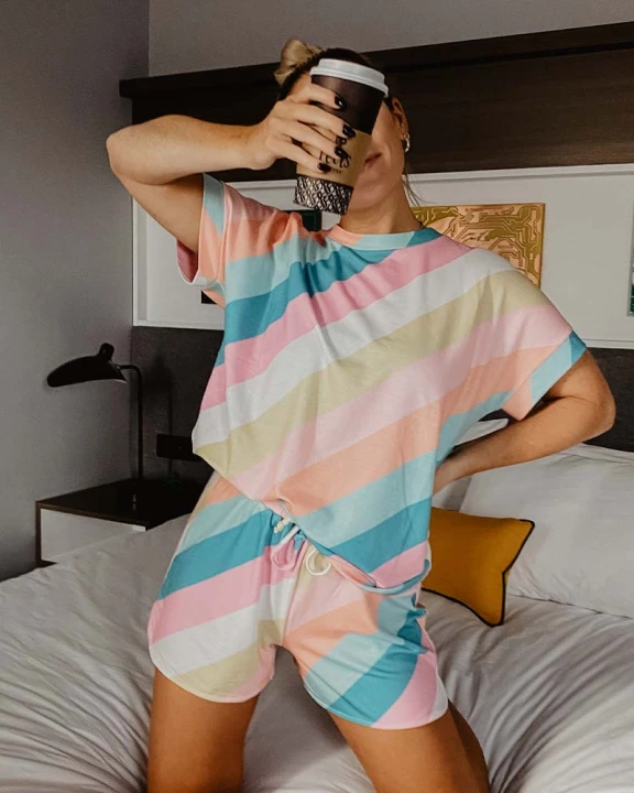 Striped Pastel Wholesale Printed Loungewear Set
