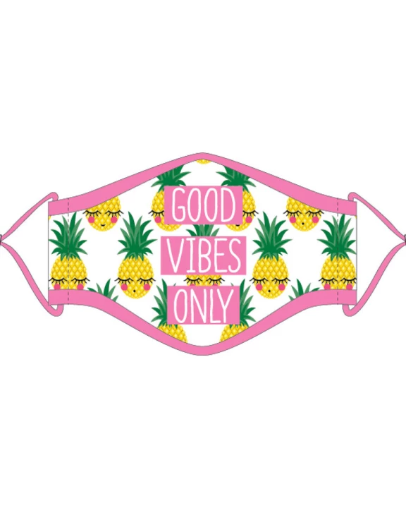 KIDS Good Vibes Only Pineapple Wholesale Face Masks with Lanyard
