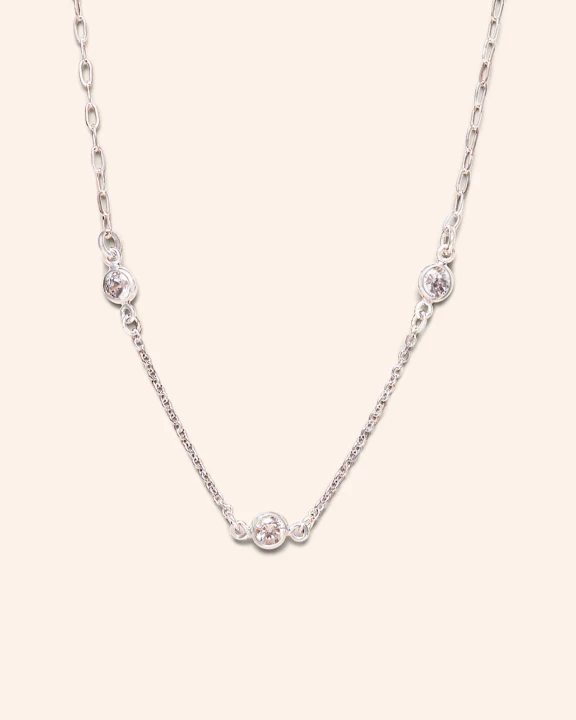 Three-CZ Station Necklace in Sterling Silver