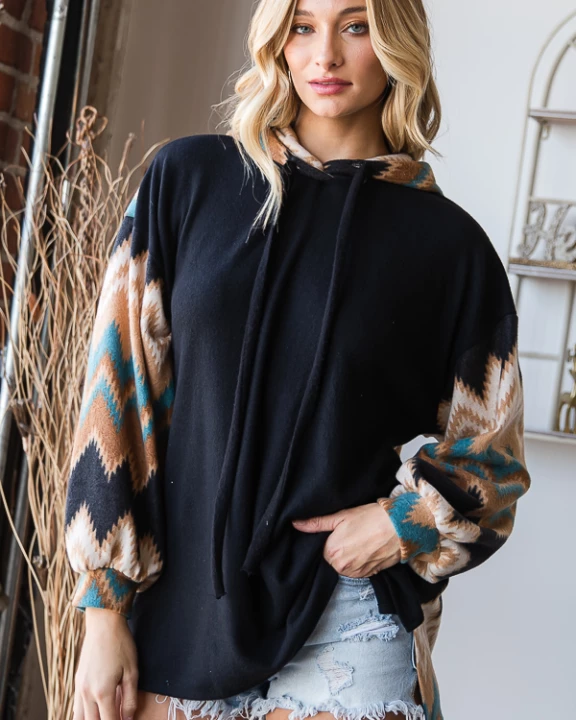 Zigzag print hoodie top KRT1563