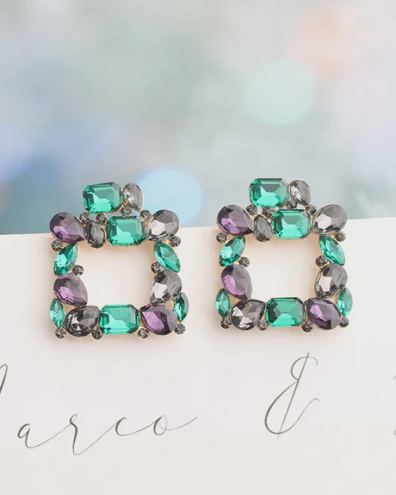 Bohemian Square Plating Glass Ear Studs