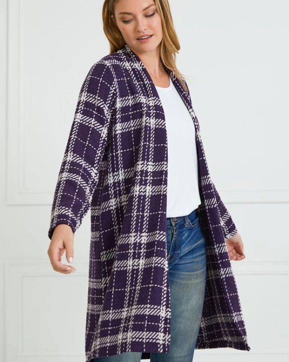 Stitch Knit Plaid Cardigan