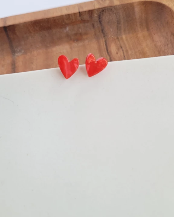 Hand Drawn Heart Studs - Red