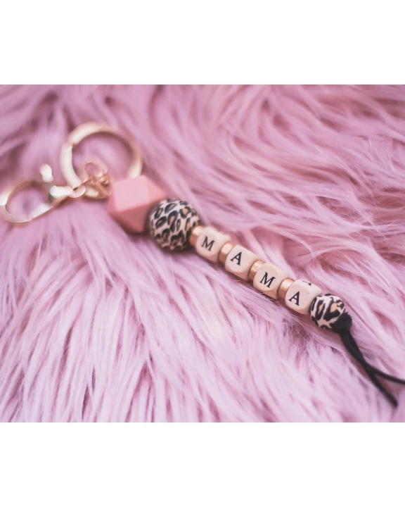 Ready to Ship | BLACK Leopard Beaded Mama Keychain