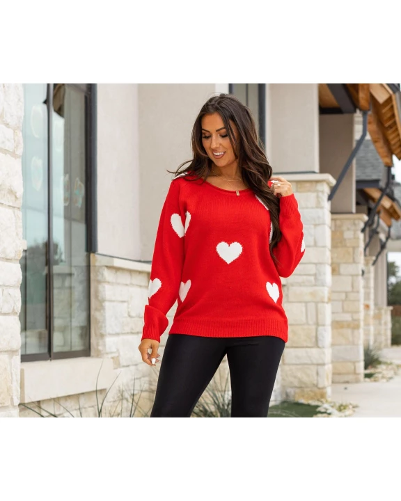 Ready to Ship | Acrylic V Neck Heart Sweater