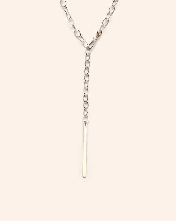 Bar and Hook Lariat Necklace in Mixed Metals, Sterling/Gold-Filled