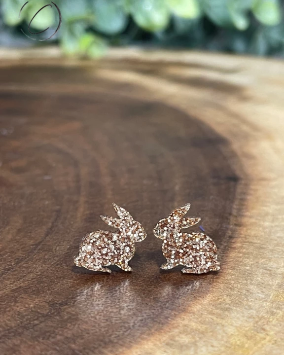 Bunny Gold Glitter Stud Earrings