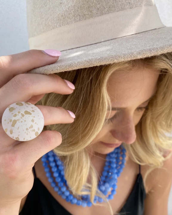 Gold Spattered Clear Lucite Silver Cocktail Ring