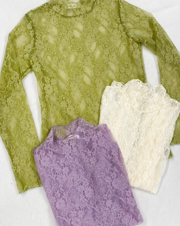 Floral print lace long sleeves top KRT1739