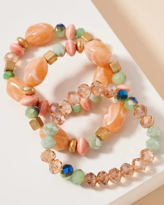 K3PB329 - Stone Glass Beaded Stretch Bracelet Set