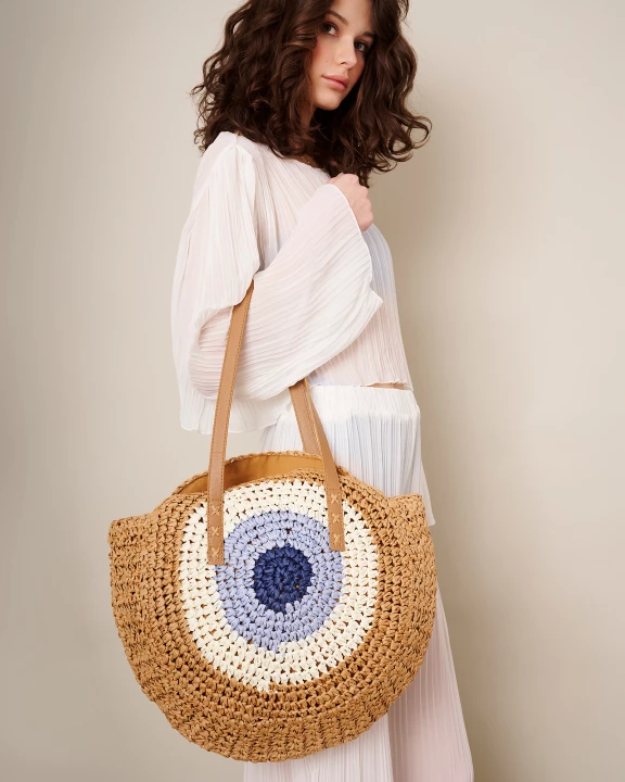 AZCB364333 - Evil Eye Straw Tote Bag