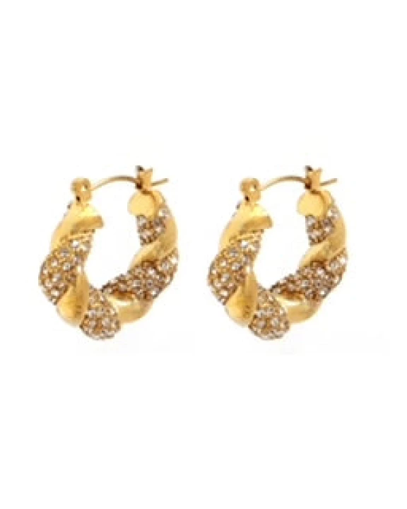 Natural Elements Gold Pave Twisted Hoop Earrings - ETA 2/28