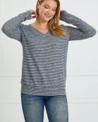 Striped V Neck Long Sleeve Top