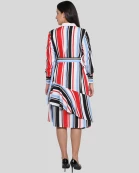 Ursula Dress Asymmetrical Stripes Blue and Red