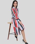 Ursula Dress Asymmetrical Stripes Blue and Red