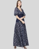 Laila Long Dress Blue Print Yoke on Waist