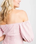 Eyelet Tie Front Detail Off Shoulder Print Romper