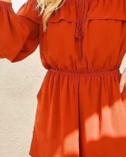 Off Shoulder Bubble Sleeve Waist Elastic Solid Romper