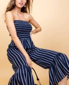 Ruffle Detail Tube Top Side Pocket Printed Jumpsuit