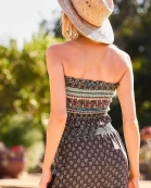 Shoulder Tie Strap Smoking Side Pockets Floral Print Maxi Dress